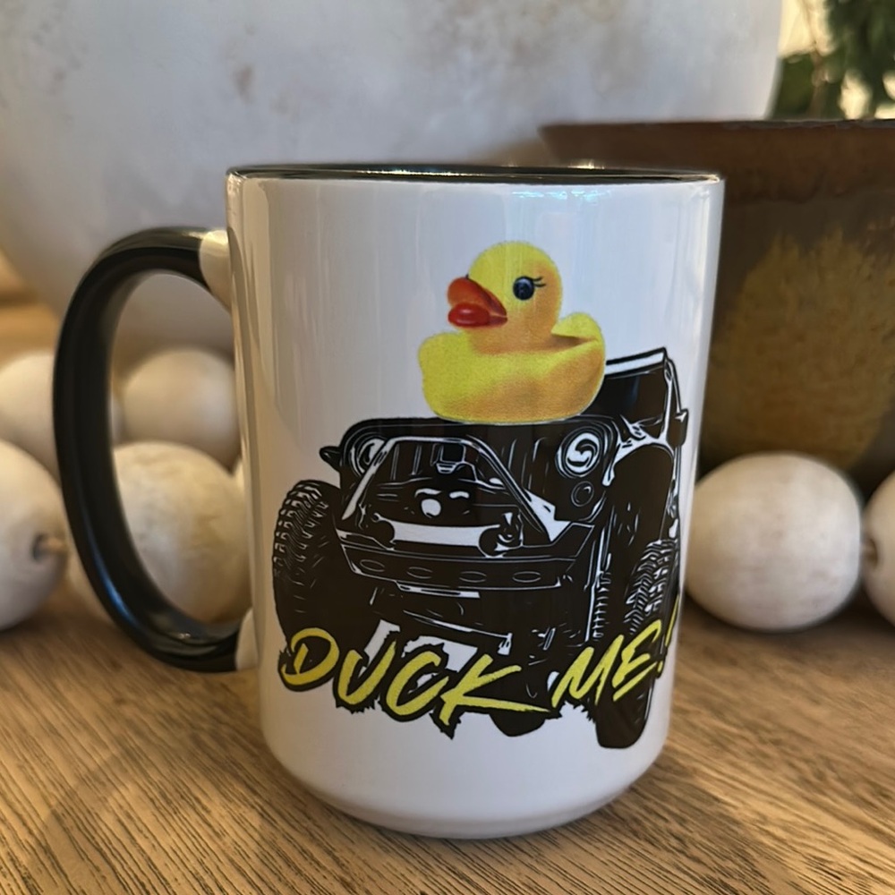 Duck Me White and Black JEEP coffee ceramic Mug cruising ducks EUC gift